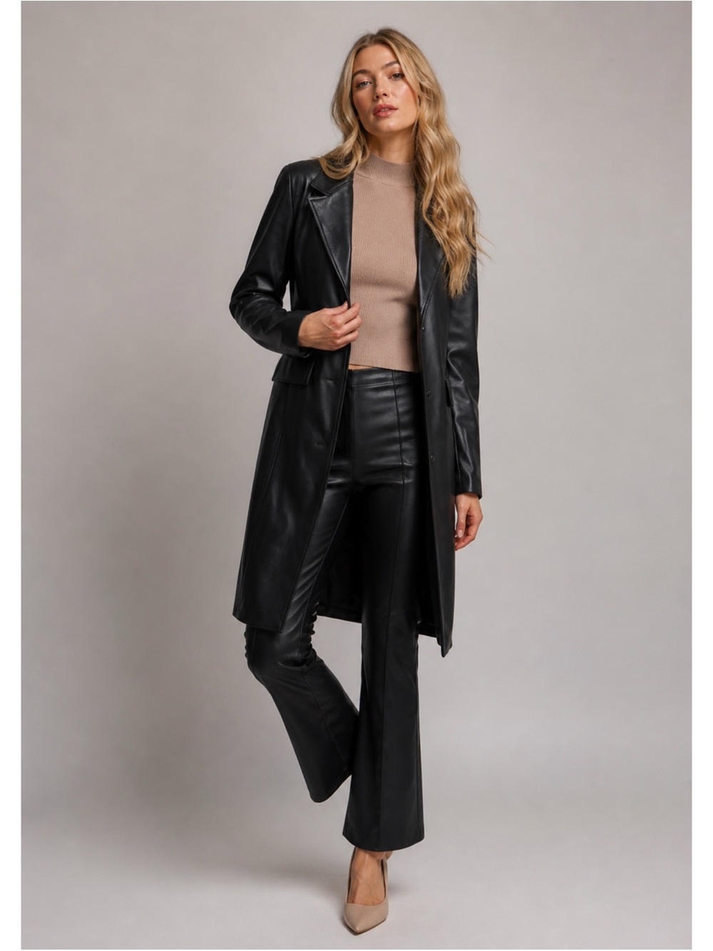 NWT Black Faux Leather Longline Coat